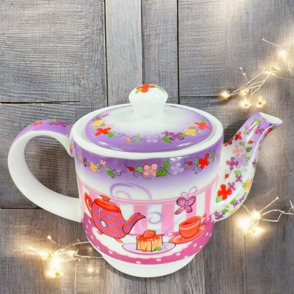 Paul Cardew 2004 Red Hat Society Tea Time Porcelain Tea Pot Carafe Teapot VTG - Picture 1 of 14